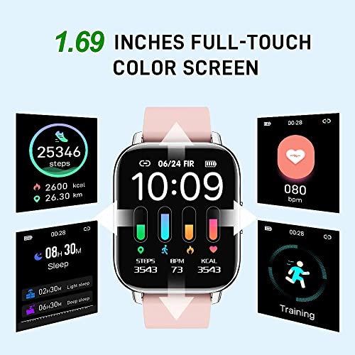 Smartwatch, 1.69'' Reloj Inteligente Mujer Pulsera Actividad Inteligente con Pulsómetro, Impermeable IP67 Reloj Deportivo con Monitor de Sueño, Podómetro, Calorías, 24 Modos Deporte, para Android iOS