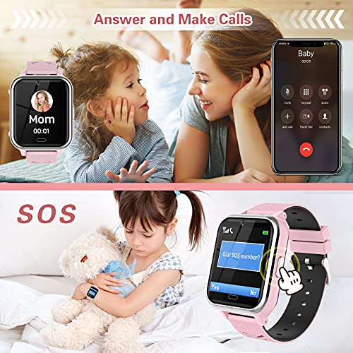 Smartwatch Niños, Reloj Teléfono con 17 Juegos, Cámara, Reproductor de Música, SOS, Linterna, Despertador, Reloj Inteligente Niño con Pantalla Táctil y Protector para Niños y Niñas 4-12 Años (Rosa)