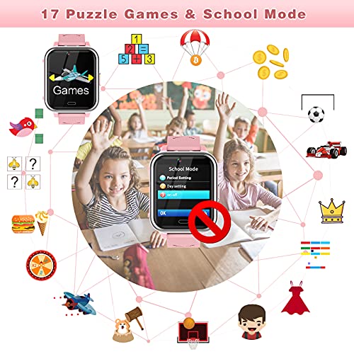 Smartwatch Niños, Reloj Teléfono con 17 Juegos, Cámara, Reproductor de Música, SOS, Linterna, Despertador, Reloj Inteligente Niño con Pantalla Táctil y Protector para Niños y Niñas 4-12 Años (Rosa)