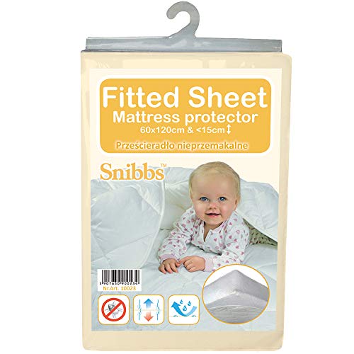 Snibbs 60 x 120 cm, Impermeable Sábana Bajera Ajustable con Falda, Beige, Membrana de TPU Transpirable, Uso de Cuna