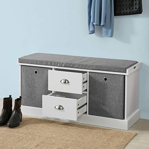 SoBuy FSR66-HG Zapatero Banco con 2 cajones y 2 cestas,Banco con almacenaje,L100 x P35 x H50cm,ES