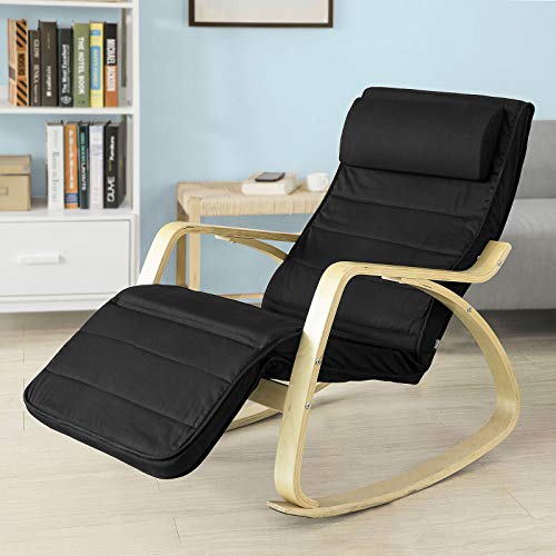 SoBuy® sillón de relada, Silla de relada, mecedora, Mecedora-Reposapiés Ajustable, negro, FST16-SCH,ES