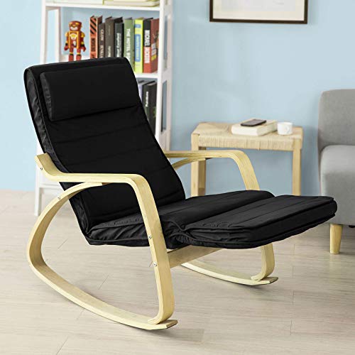 SoBuy® sillón de relada, Silla de relada, mecedora, Mecedora-Reposapiés Ajustable, negro, FST16-SCH,ES