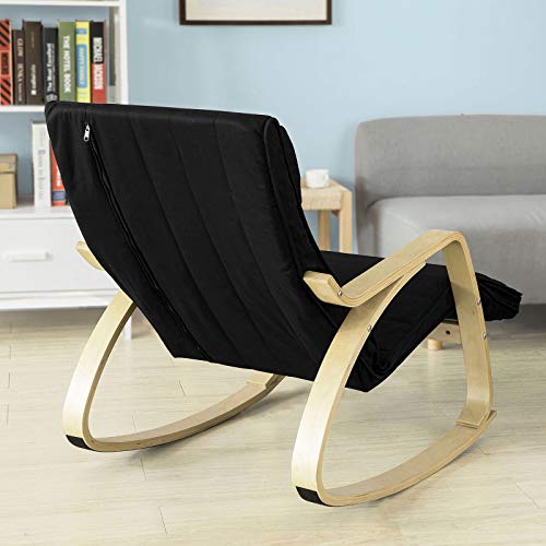 SoBuy® sillón de relada, Silla de relada, mecedora, Mecedora-Reposapiés Ajustable, negro, FST16-SCH,ES