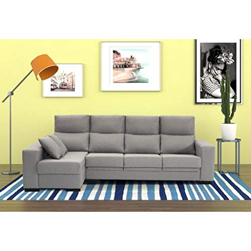 Sofá Chaise Longue 4 Plazas Gris Perla LYTIR Izquierda Tanuk 273x145 con Respaldo Reclinable Asientos Extensibles Sistema de Limpieza ACUALINE Desenfundable (Envío y Subida a Domicilio Incluidos)
