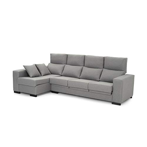 Sofá Chaise Longue 4 Plazas Gris Perla LYTIR Izquierda Tanuk 273x145 con Respaldo Reclinable Asientos Extensibles Sistema de Limpieza ACUALINE Desenfundable (Envío y Subida a Domicilio Incluidos)