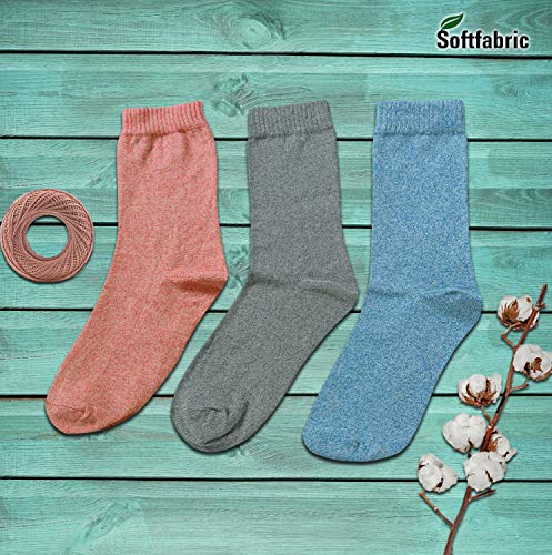 Softfabric Calcetines de algodón para mujer con costuras suaves del dedo del pie en liso torcido, 3 pares (SF-2394W)