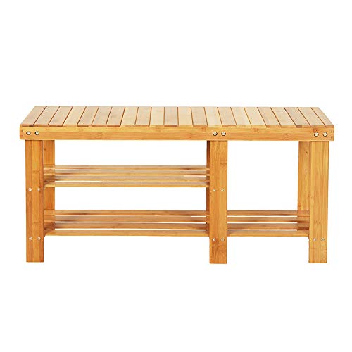 sogesfurniture Banco Zapatero de bambú, Estantería Organizador para Zapatos con 3 estantes, Ideal para Entrada, Baño, Sala de Estar, Pasillo, 90x28x45 cm, BHEU-HXD-A90XZ