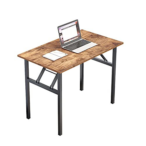 sogesfurniture Mesa Escritorio Plegable, 100x60 cm Mesa de Ordenador Escritorio de Oficina Mesa de Estudio Mesa de Comedor Plegable para Hogar Oficina, Picnic, Marrón&Negro, BHEU-AC5FB-100