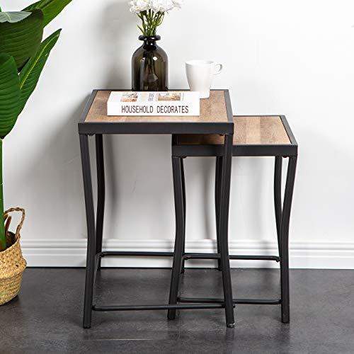 sogesfurniture Mesas Auxiliares Mesa Nido Set de 2, Rétro Mesitas de Centro, Marco de Metal Negro, para el Salón, la Habitación o la Cocina, 50x40x55 cm y 40x33x48 cm, BHEU-GCBZ1002