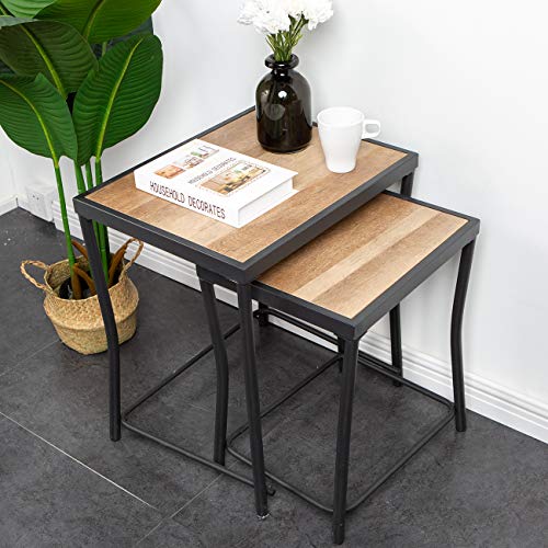 sogesfurniture Mesas Auxiliares Mesa Nido Set de 2, Rétro Mesitas de Centro, Marco de Metal Negro, para el Salón, la Habitación o la Cocina, 50x40x55 cm y 40x33x48 cm, BHEU-GCBZ1002