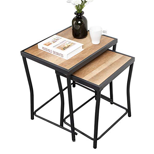 sogesfurniture Mesas Auxiliares Mesa Nido Set de 2, Rétro Mesitas de Centro, Marco de Metal Negro, para el Salón, la Habitación o la Cocina, 50x40x55 cm y 40x33x48 cm, BHEU-GCBZ1002
