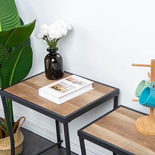 sogesfurniture Mesas Auxiliares Mesa Nido Set de 2, Rétro Mesitas de Centro, Marco de Metal Negro, para el Salón, la Habitación o la Cocina, 50x40x55 cm y 40x33x48 cm, BHEU-GCBZ1002