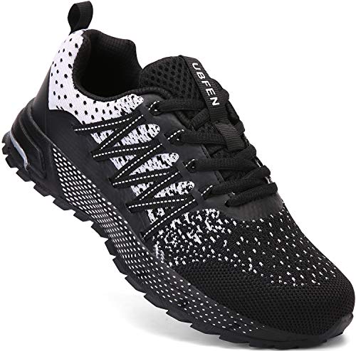 SOLLOMENSI Zapatillas de Deporte Hombres Mujer Running Zapatos para Correr Gimnasio Sneakers Deportivas Padel Transpirables Casual Montaña 41 EU H Negro Blanco