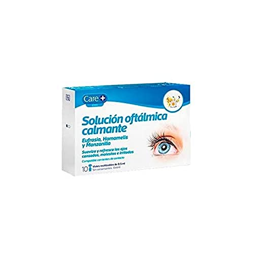 Solución oftálmica calmante Care+ EYES 10 viales reutilizables de 0,5 ml cada uno con eudrasia, Hammamelis y manzanilla