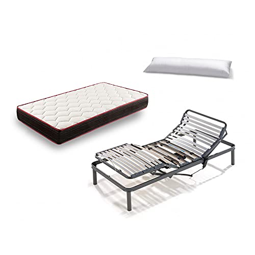Somier Articulado + Colchón Memory Fresh + Almohada Fibra, 135x190 cm