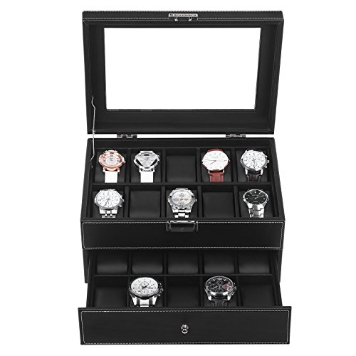 SONGMICS Caja para 20 Relojes, Color Negro JWB301