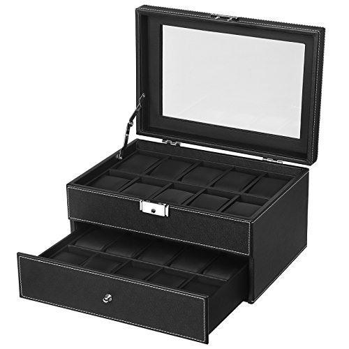 SONGMICS Caja para 20 Relojes, Color Negro JWB301