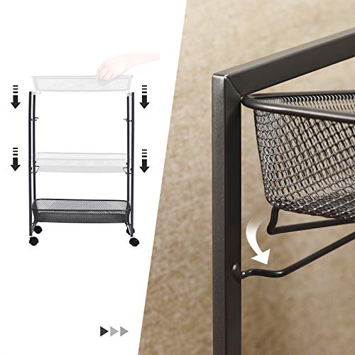 SONGMICS Carro de 3 Niveles, Carro de Cocina y Baño con Cestas de Alambre, Ahorro de Espacio, Montaje Fácil, para Oficina, Sala de Estar, Negro BSC061B01
