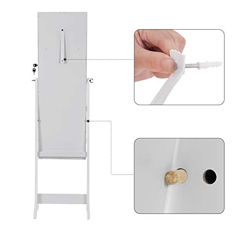 SONGMICS Espejo Joyero, Armario Joyero, con LED, Armario de Pie con Espejo para Joyas, de Madera, Cerradura, Iluminación JBC94W