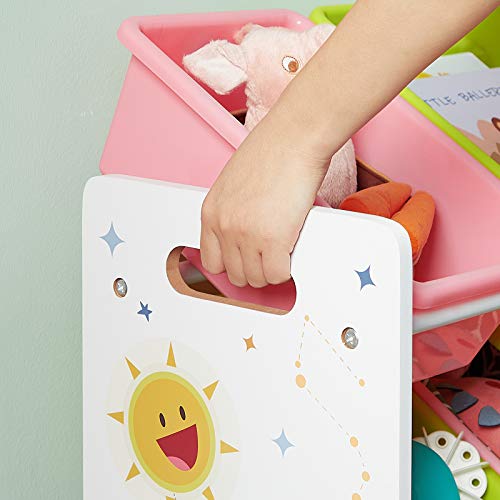 SONGMICS Estantería de Juguetes, Armario Infantil con 16 Cajas de Plástico Extraíbles, Cajas de Juguetes, para Sala de Juegos, Escuela, Amarillo, Lima, Rosa, Verde Menta, Navidad, GKR070W01