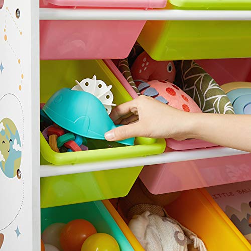 SONGMICS Estantería de Juguetes, Armario Infantil con 16 Cajas de Plástico Extraíbles, Cajas de Juguetes, para Sala de Juegos, Escuela, Amarillo, Lima, Rosa, Verde Menta, Navidad, GKR070W01