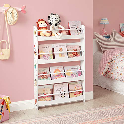 SONGMICS Estantería de Pared para Niños, Librería Colgante, Organizador de Pared, para Habitación de los Niños, Sala de Juegos, Escuela, Ahorro de Espacio, Blanco, Navidad, GKR050W01