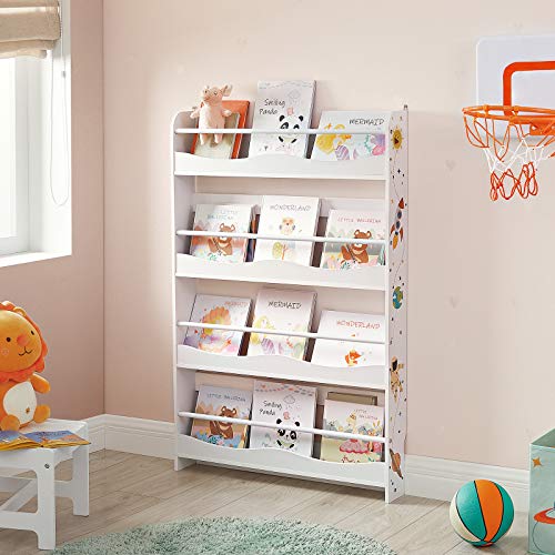 SONGMICS Estantería de Pared para Niños, Librería Colgante, Organizador de Pared, para Habitación de los Niños, Sala de Juegos, Escuela, Ahorro de Espacio, Blanco, Navidad, GKR050W01