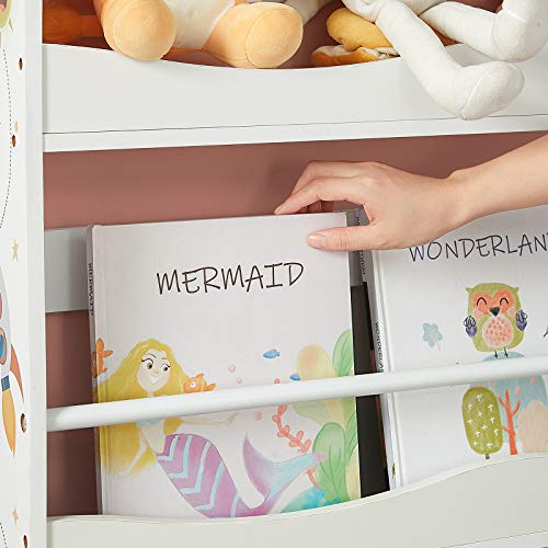 SONGMICS Estantería de Pared para Niños, Librería Colgante, Organizador de Pared, para Habitación de los Niños, Sala de Juegos, Escuela, Ahorro de Espacio, Blanco, Navidad, GKR050W01