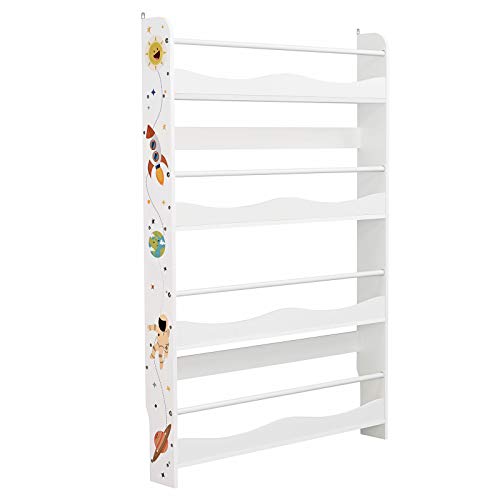 SONGMICS Estantería de Pared para Niños, Librería Colgante, Organizador de Pared, para Habitación de los Niños, Sala de Juegos, Escuela, Ahorro de Espacio, Blanco, Navidad, GKR050W01