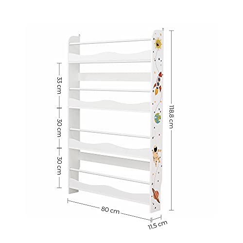 SONGMICS Estantería de Pared para Niños, Librería Colgante, Organizador de Pared, para Habitación de los Niños, Sala de Juegos, Escuela, Ahorro de Espacio, Blanco, Navidad, GKR050W01