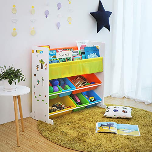 SONGMICS Estantería Infantil para Juguetes y Libros, Librería de 3 Niveles con 6 Cajones, 86 x 27 x 78 cm, Navidad, GKR03W