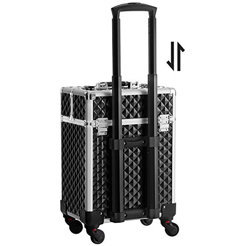 SONGMICS Maleta para Maquillaje Profesional, Maletín para Maquillaje, con 4 Ruedas del Tipo Multidireccional, con 4 Bandejas, para Viaje Trabajo, Negro, Navidad, JHZ013B01