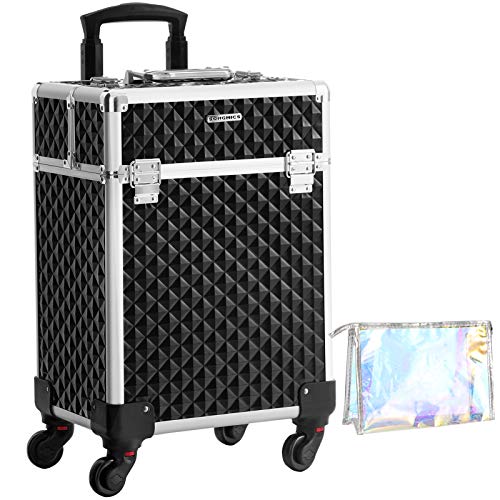 SONGMICS Maleta para Maquillaje Profesional, Maletín para Maquillaje, con 4 Ruedas del Tipo Multidireccional, con 4 Bandejas, para Viaje Trabajo, Negro, Navidad, JHZ013B01