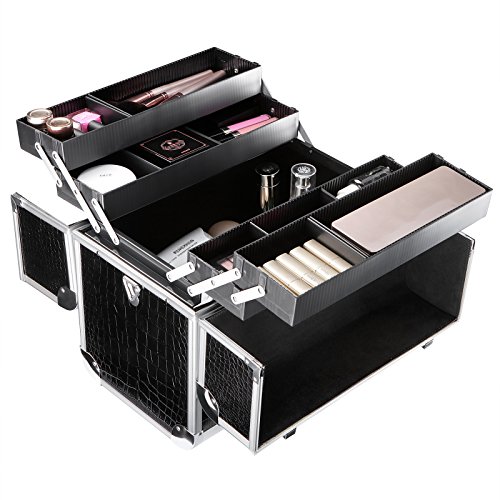 SONGMICS Maletín de Maquillaje, Estuche de Cosméticos Profesional con Correa de Hombro, para Maquillador, Estudio de Belleza, Técnico de Uñas, Negro JBC229B