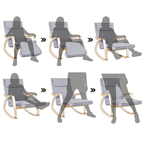 SONGMICS Mecedora, Sillón Tumbona, Madera de Abedul, con Reposapiés Ajustable, Funda Desmontable y Lavable, Capacidad de Carga de 150 kg, 67 x 125 x 91 cm, Gris LYY42G