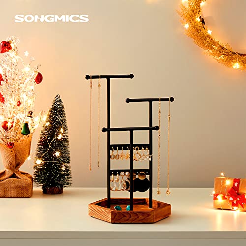 SONGMICS Soporte de Joyas, Expositor de Joyas, Árbol para Joyas de Metal y Madera, para Collares, Pulseras, Pendientes, Anillos, Regalo para Mujeres, Negro, Navidad, JJS03CB