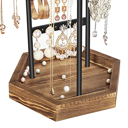 SONGMICS Soporte de Joyas, Expositor de Joyas, Árbol para Joyas de Metal y Madera, para Collares, Pulseras, Pendientes, Anillos, Regalo para Mujeres, Negro, Navidad, JJS03CB