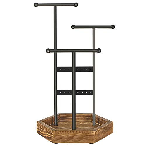 SONGMICS Soporte de Joyas, Expositor de Joyas, Árbol para Joyas de Metal y Madera, para Collares, Pulseras, Pendientes, Anillos, Regalo para Mujeres, Negro, Navidad, JJS03CB