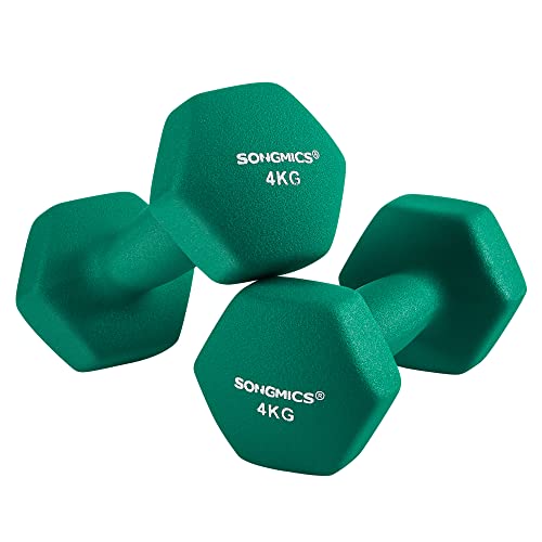 SONGMICS Syl68gn Juego de 2 Mancuernas (0,5 kg, 1 kg, 1,5 kg, 2 kg, 3 kg, 4 kg y 5 kg, Vinilo), Mujer, Verde, 20.5 x 9 cm