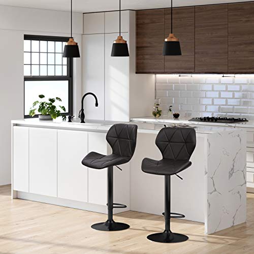 SONGMICS Taburete de Bar, Juego de 2, Sillas de Cocina con Marco de Metal Estable y Cubierta de Cuero Sintético, Reposapiés, Altura de Asiento Ajustable, Fácil de Montar, Vintage, Antracita