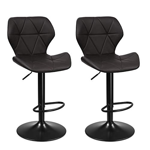SONGMICS Taburete de Bar, Juego de 2, Sillas de Cocina con Marco de Metal Estable y Cubierta de Cuero Sintético, Reposapiés, Altura de Asiento Ajustable, Fácil de Montar, Vintage, Antracita
