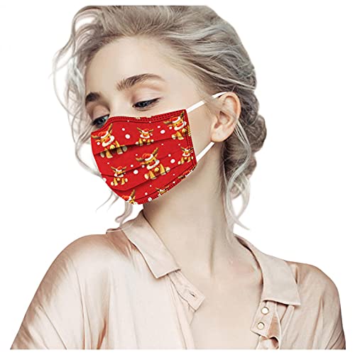 Sonnena 50PC Adultos Desechable,Mujeres 3 Capa con Elástico para Los Oídos con Diseños Animados Navideño,Pascua,Calabazas Halloween,Navidad