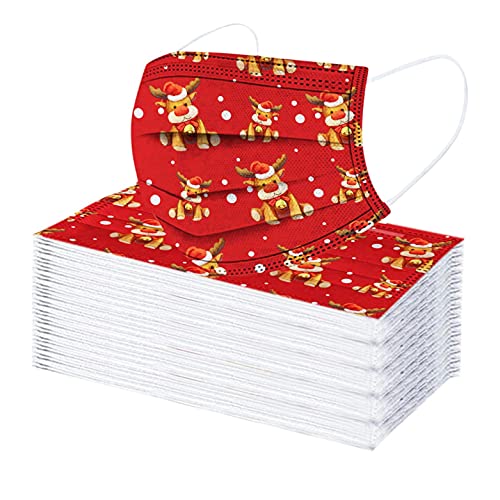 Sonnena 50PC Adultos Desechable,Mujeres 3 Capa con Elástico para Los Oídos con Diseños Animados Navideño,Pascua,Calabazas Halloween,Navidad