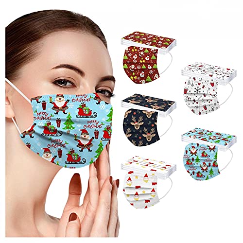Sonnena 50PC Mujer Desechable,Adultos 3 Capa con Elástico para Los Oídos Impresión Animados Navideño,Pascua,Calabazas Halloween,Halloween,Navidad