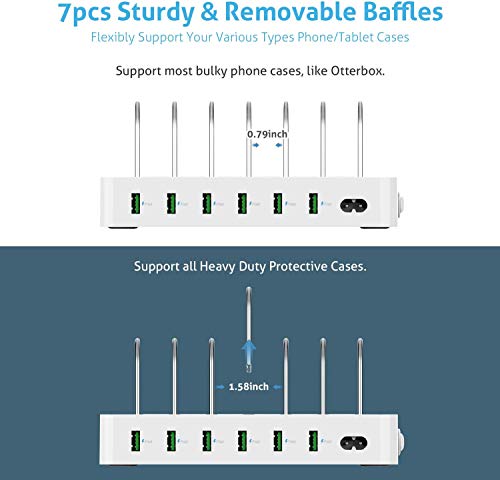 SooPii Estación de Carga, Base de Carga de 6 Puertos con Interruptor para tabletas, lPhone, Android, Samsung, LG, Huawei, Xiaomi, 6 Cables de Carga incluidos……