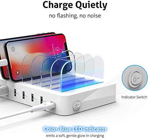 SooPii Estación de Carga, Base de Carga de 6 Puertos con Interruptor para tabletas, lPhone, Android, Samsung, LG, Huawei, Xiaomi, 6 Cables de Carga incluidos……