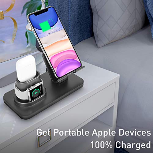 Soporte de Carga 3 en 1 para Apple Watch iPhone AirPods Soporte,iWatch Soporte Stand, Cargador Dock Soporte Docking Estación de Carga Station Soporte para iPhone/Samsung/iPad Pro Smartphone (Negro)