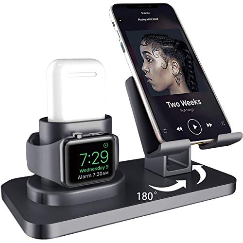 Soporte de Carga 3 en 1 para Apple Watch iPhone AirPods Soporte,iWatch Soporte Stand, Cargador Dock Soporte Docking Estación de Carga Station Soporte para iPhone/Samsung/iPad Pro Smartphone (Negro)
