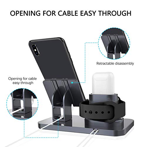 Soporte de Carga 3 en 1 para Apple Watch iPhone AirPods Soporte,iWatch Soporte Stand, Cargador Dock Soporte Docking Estación de Carga Station Soporte para iPhone/Samsung/iPad Pro Smartphone (Negro)